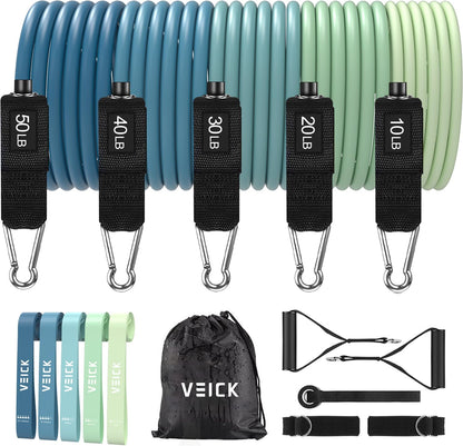VElCK Resistance Bands Set with Handles for Exercise, Workout and Home Gym | 100% Natural Latex, 10-150LBS, Versatile for Yoga, Pilates, Strength, Home Gym