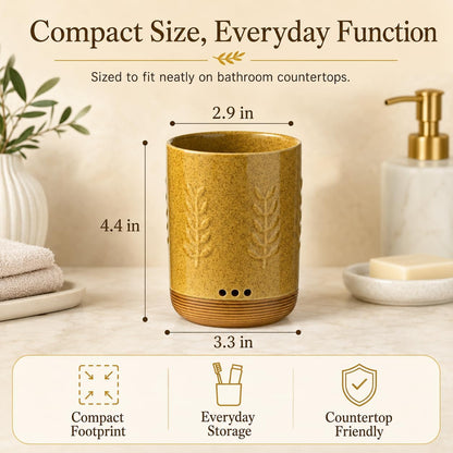 LYEOBOH Ceramic Toothbrush Cup, Cute Toothbrush Holder with Drainage White | Farmhouse Toothbrush Container, Countertop Toothbrush Organizer, Toothbrush Storage for Bathroom Vanity & Countertop