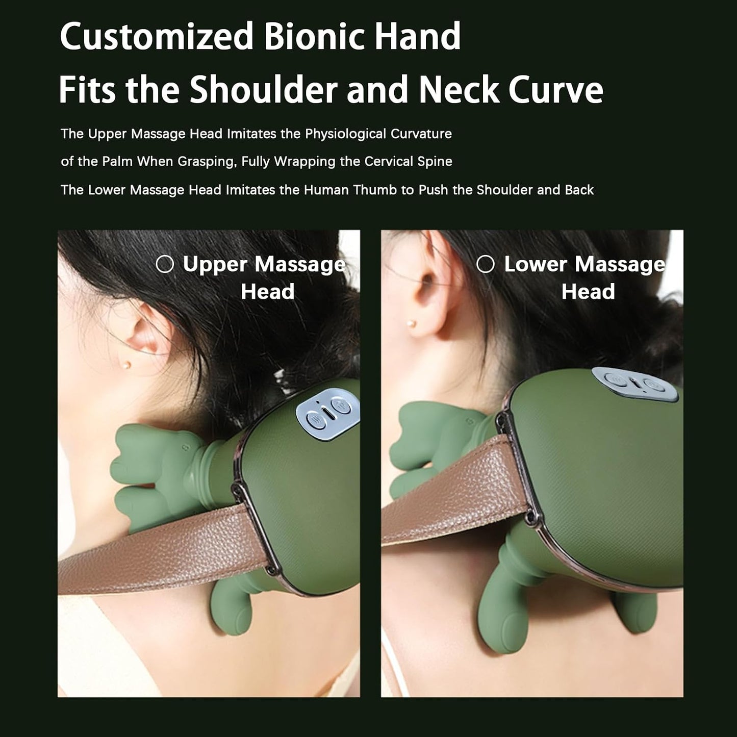 Neck and Shoulder Massager,Portable Shiatsu Back Massage Hand-Shaped Deep Tissue 4D Kneading Massager with Heat for Pain Relief and Muscle Relax,Gifts for Women Men,(Green)