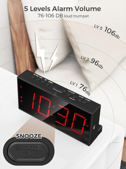 Vibrating Alarm Clock for Heavy Sleepers – Loud Bed Shaker, Dual Alarms with Weekday/Weekend Mode, 3 Vibration Levels, 5-Volume & Dimmer, Large Display, USB + Battery Backup – Deaf & Hearing-Impaired