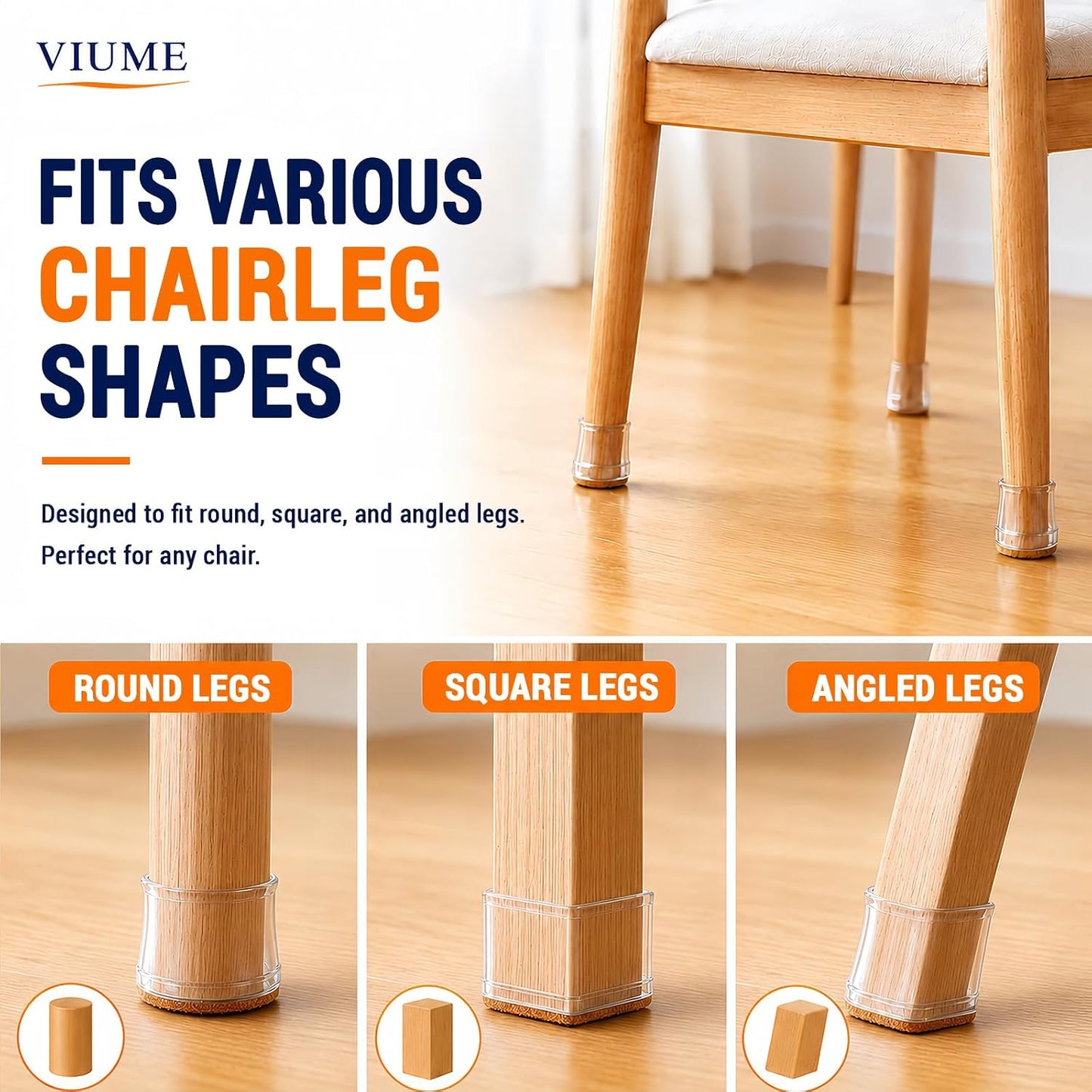 VIUME 24 Pcs Chair Leg Floor Protectors for Hardwood Floors Round | Silicone Covers Felt Pads Furniture Leg Caps Anti-Scratch Reduce Noise Fit (1-5/16" to 2")
