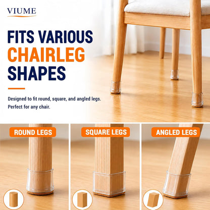 VIUME 24 Pcs Chair Leg Floor Protectors for Hardwood Floors Round | Silicone Covers Felt Pads Furniture Leg Caps Anti-Scratch Reduce Noise Fit (1-5/16" to 2")