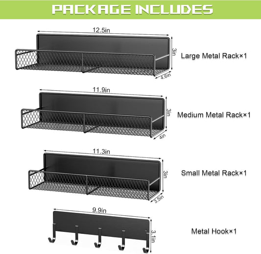 4 Pack Magnetic Shelves for Washing Machine, Heavy-Duty Magnetic Laundry Organizer with Hooks, Washing Machine Shelf for Refrigerator, Metal Storage Baskets, Closet & Laundry Room Organization(Black)