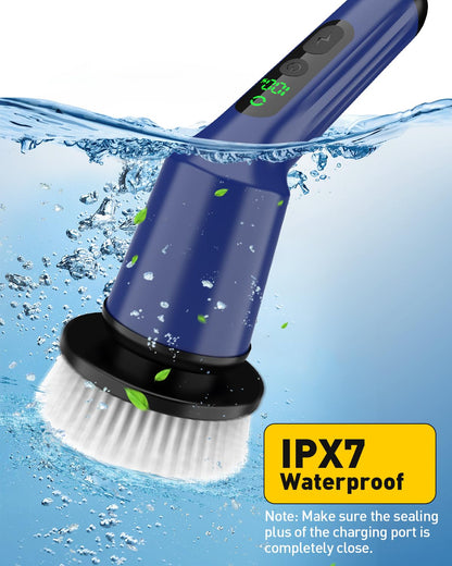 Electric Spin Scrubber for Bathroom, Shower Scrubber with Long Handle | Shower Cleaner Brushes, IPX7 Waterproof & 2 Speed, 3 Brush Heads, 90min Runtime, Bathroom Cleaning Supplies for Toilet Tub