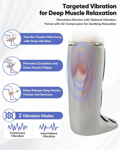 Air Compression Leg Massager with Heat : Leg Massager for Circulation and Pain Relief - Sequential Compression Boots with 9 Intensity, 4 Modes, 3 Heating, Vibration, for Women Men（Grey）