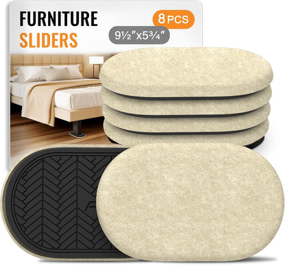 Furniture Sliders for Hardwood Floors Felt Heavy-Duty Furniture Movers | 8 Pack 9-1/2" Oval Reusable Furniture Slider with Extra Thick Design Beige Felt Sliders for Hard Surfaces Effortless Moving