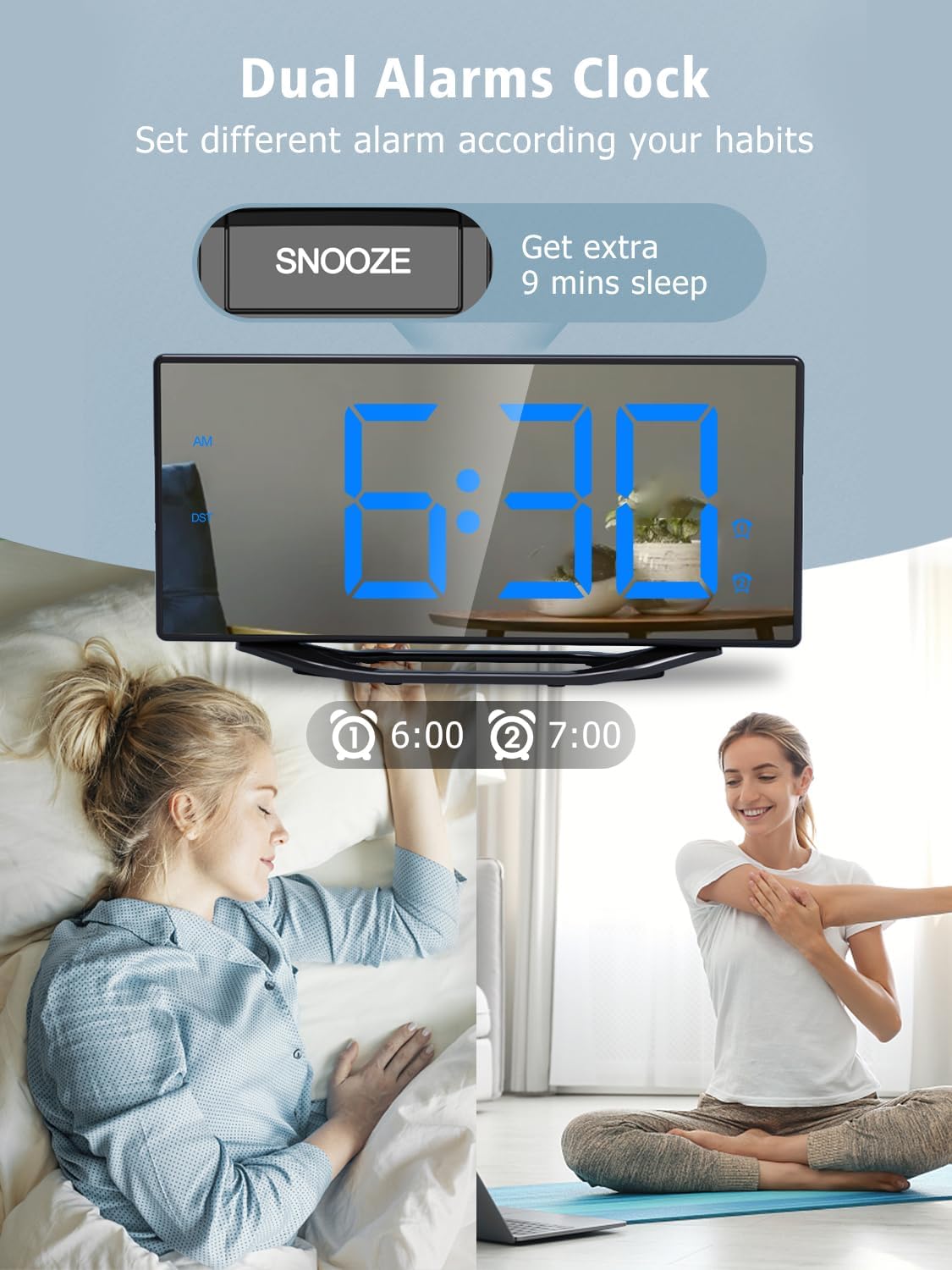PPLEE Extra Loud Vibrating Alarm Clock with Bed Shaker