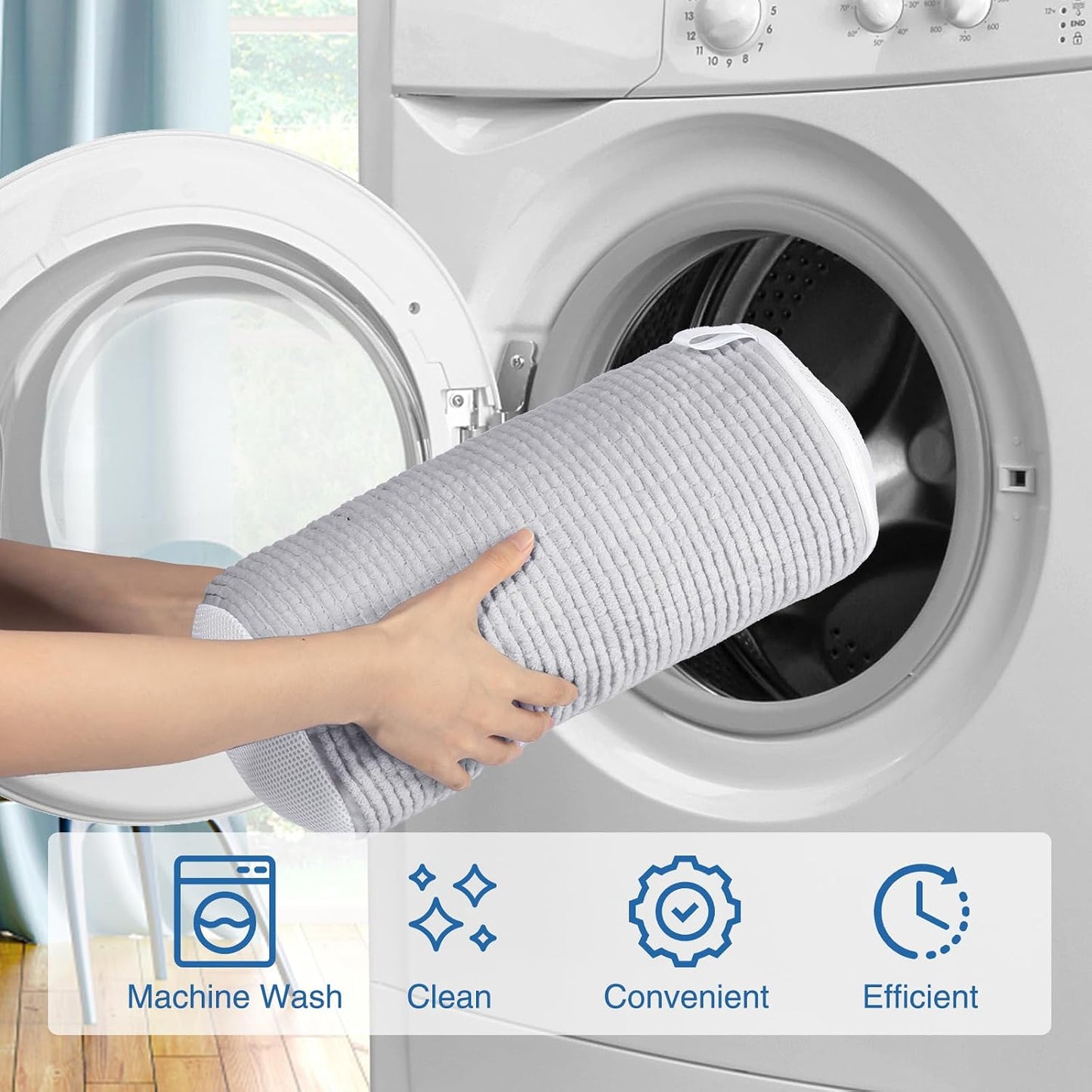 Shoe Washing Bag for Washing Machine, Fluffy Fibers Keep 360° Wrap-around Cleaning, Adjustable Shoe Trees, Durable Hidden Zipper Reusable Laundry Bag for Sneaker Gym Shoes White