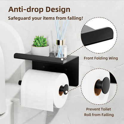 Adhesive Toilet Paper Holder with Shelf, Stainless Steel, Silver | Two Installation Ways:Self Adhesive or Wall Mount, Stick On Toilet Paper Holder, Peel and Stick, Bath Tissue Holder, Bathroom