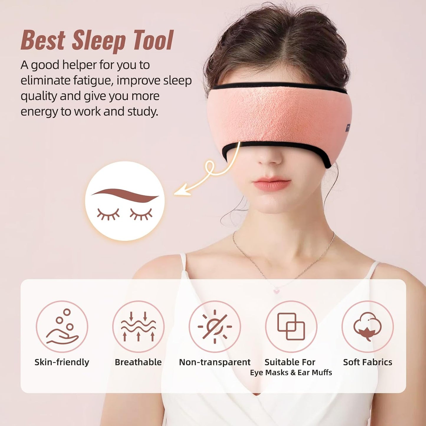 Sleep Mask, Eye Mask for Sleeping with Heads Adjustable, Earmuffs for Sleep for Men & Women, 2 in 1 Ear Mask and Blindfold, Soft Dual-Sided All-Season Eye Cover for Side Sleepers (Black)