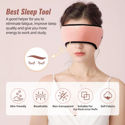 Sleep Mask, Eye Mask for Sleeping with Heads Adjustable, Earmuffs for Sleep for Men & Women, 2 in 1 Ear Mask and Blindfold, Soft Dual-Sided All-Season Eye Cover for Side Sleepers (Black)