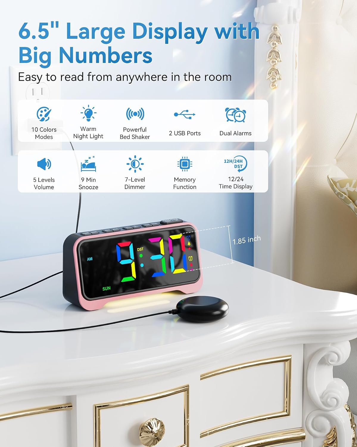 Loud Alarm Clock for Heavy Sleepers Adults, Bed Shaker Alarm Clock
