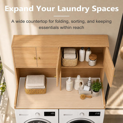 Washer Dryer Countertop with Cabinets, 2-Tier Laundry Countertop with Shelf | Washer and Dryer Topper with Edge, Over Washer and Dryer Shelves for Laundry Room, Universal Fit, 54.5"Wx27.5"Dx32.5"H