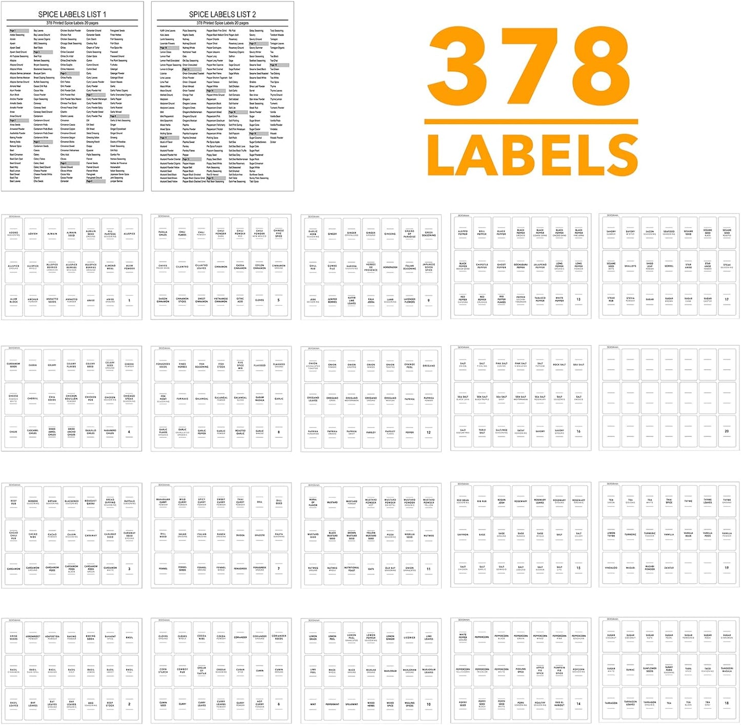 SpaceAid Spice Drawer Organizer with 24 Spice Jars, 378 White Minimalist Spice Labels, 4 Tier Seasoning Rack Tray Insert for Kitchen Drawers, 11.25" Wide x 17.5" Deep