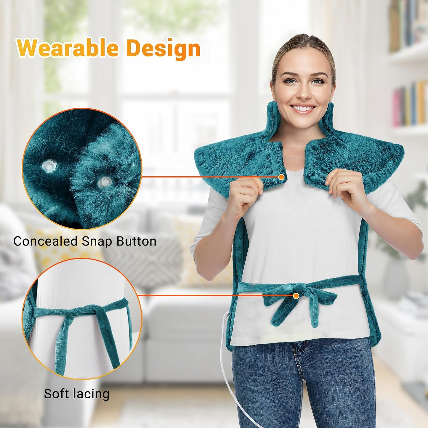 Massaging Heating Pad for Neck and Shoulders and Back Pain Relief | 24 x 35" Large Electric Heating Pad with 4 Vibration Motors, 2 Heat Levels, 4 Massage Modes, Auto Shut-Off, Wearable Design