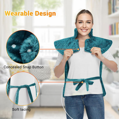 Massaging Heating Pad for Neck and Shoulders and Back Pain Relief | 24 x 35" Large Electric Heating Pad with 4 Vibration Motors, 2 Heat Levels, 4 Massage Modes, Auto Shut-Off, Wearable Design