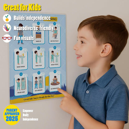Morning Routine Chart for Kids – Step-by-Step Visual Schedule (9x12 Laminated) | Self-Care Educational Chart for Children, Special Needs & Autism – Morning Routine Support – English