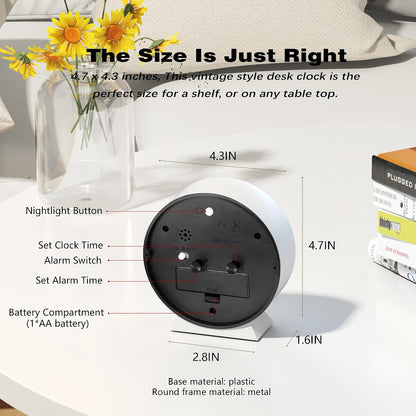 AYRELY® 4.5" Analog Alarm Clock, Small Retro Desk Clock and Table Clock