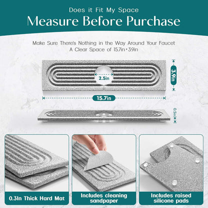 Stone Faucet Mat for Kitchen Sink – Diatomite Drying Stone Mat & Sink Protector, Prevents Moisture – Sink Splash Guard Water-Absorbing Stone Tray for Bathroom Counter (Light Grey, 20" x 3.9")
