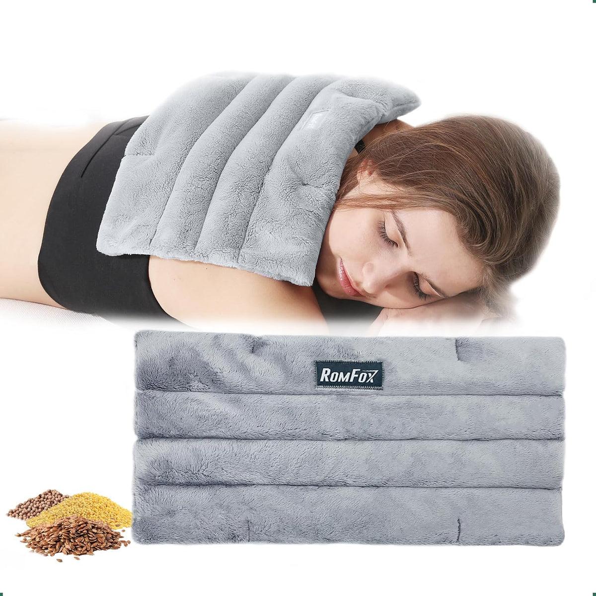 Romfox Microwavable Heating Pad for Pain Relief, Moist Heat for Cramps, Muscles, Joints, Back, Neck and Shoulders, Heat Compress Pillow, for Both Hot and Cold Therapy (11.8 * 5.9 Unscented)