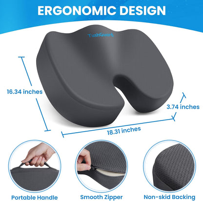 TushGuard Seat Cushion for Office Chair, Memory Foam Chair Cushion, Black | Office Chair Cushion for Car, Airplane - Chair Pad, Butt Pillow for Long Sitting Sciatica, Hip, Coccyx,Tailbone Pain Relief