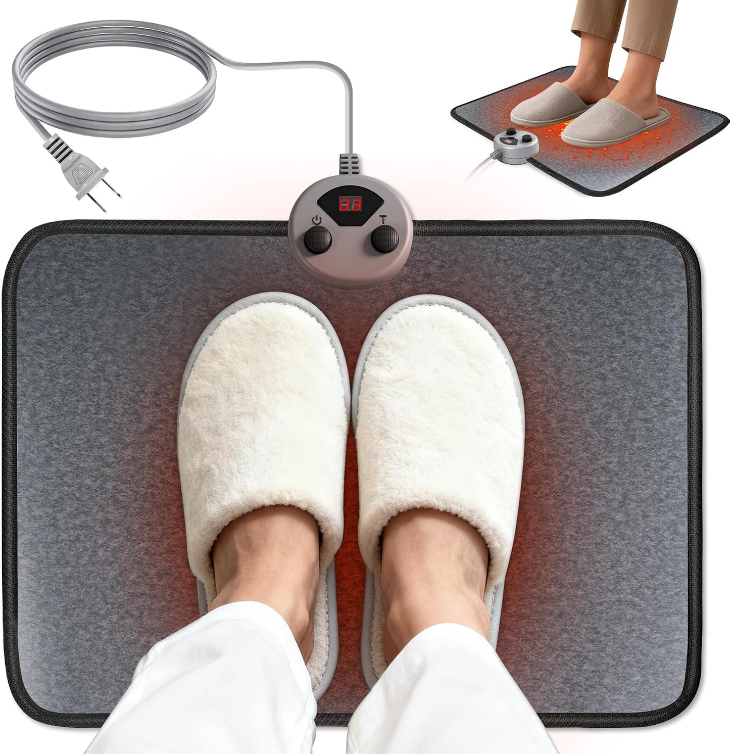 Foot Warmer, Heated Foot Mat Under Desk, 5 Temperature Settings & 7 Timer Settings, Auto Shut-Off & Fast Heating, Heated Foot Pad for Home & Office Use(Black Gray) | 5 Temperature & 7 Timer Settings, Fast Heating with Auto Shut-Off, Keeps Feet Warm and