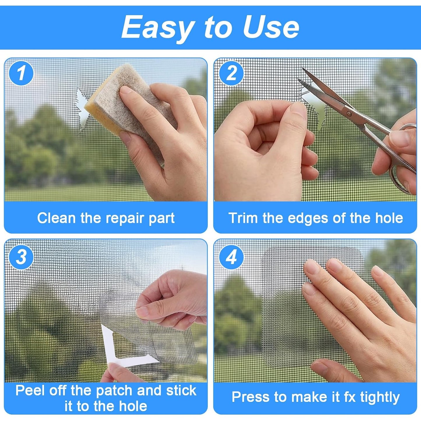 Sibba 20 Sheets Window Screen Patches Repair Kit Self-Adhesive Patch | 4 Sizes Black Self-Adhesive Screen Patch Repair Kit for Mesh Screens Door, Strong Adhesive Screens Repairs Tape