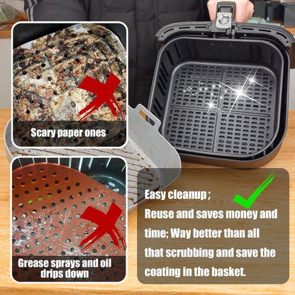 Golden Associate Silicone Liners Square for 8 to 8.5 inch Air Fryer, 2 Pcs Non-stick Food-grade Reusable Basket Baking Tray Airfryer Accessories