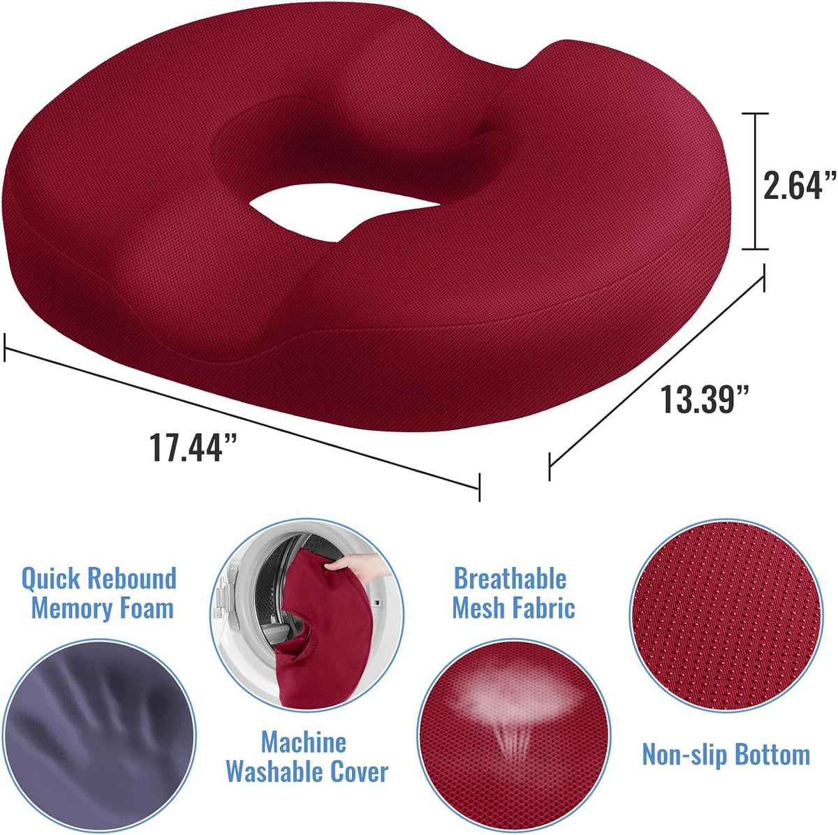 CloudBliss Donut Pillow Stadium Seat Cushion for Tailbone Pain Relief and Hemorrhoids, Memory Foam Seat Chair Cushion, Portable Seat Cushions for Bleachers, Car, Home & Office