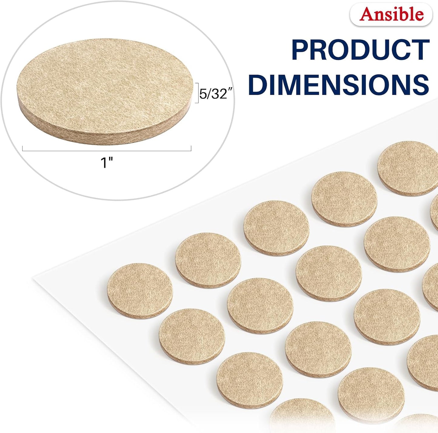 Ansible Felt Furniture Pads Chair Leg Floor Protectors 1" 60PCS | Felt Pads for Hardwood Floors,Self-Adhesive, Reduce Noise and Anti-Scratches,Easy to Install,Beige,Round