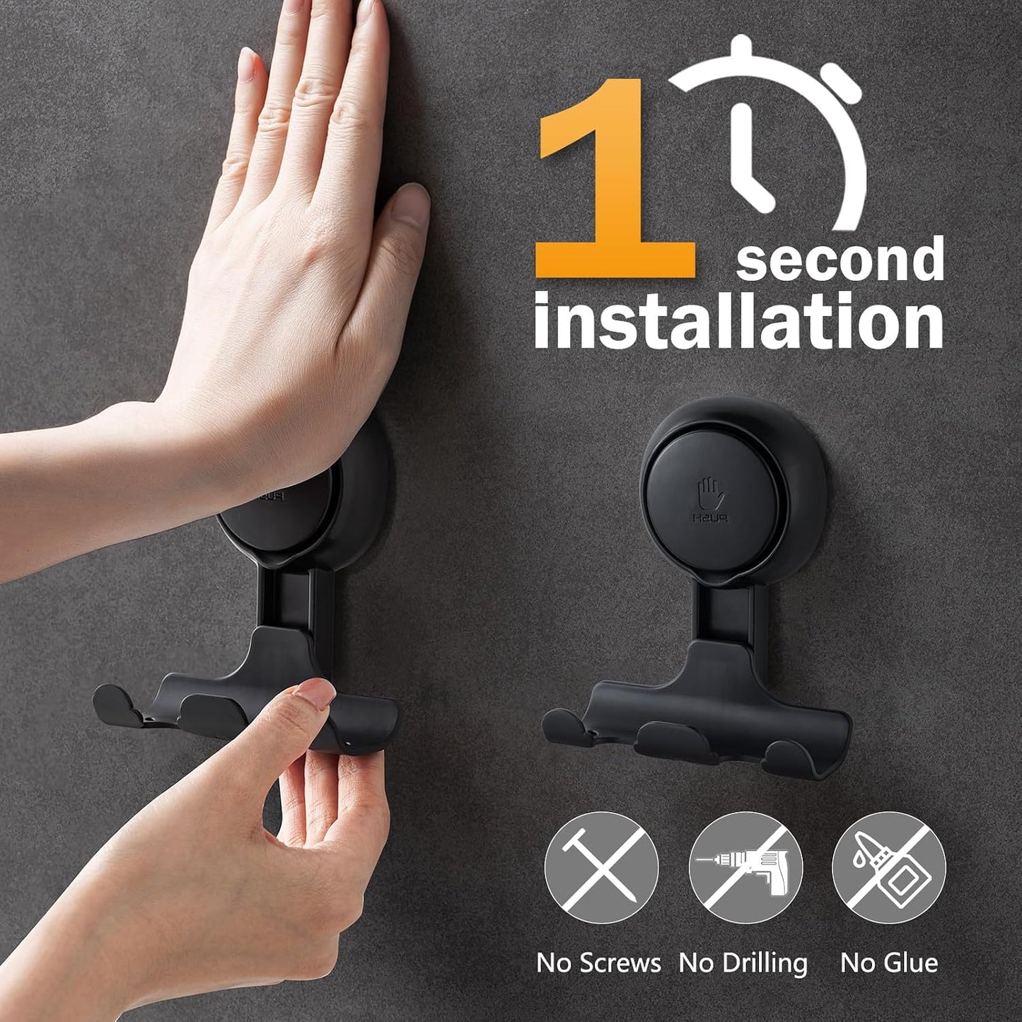 Razor Holder for Shower 2 Pack, Powerful Vacuum Suction Cup Hook for Towel, Loofah, Razor, Squeegee, Damage-Free Wall Shower Hook, Shaver Holder for Bathroom, Easy to Install and Reuse, Black