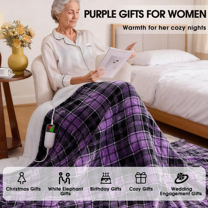 Heated Blanket Electric Throw 50X60 Heating Blanket with 10 Heating Levels 8 Hours Auto Off, Blue Plaid Sherpa Blankets Winter Warmer, Home Decor for Couch Bed Office,Gifts for Mom, Women,Washable