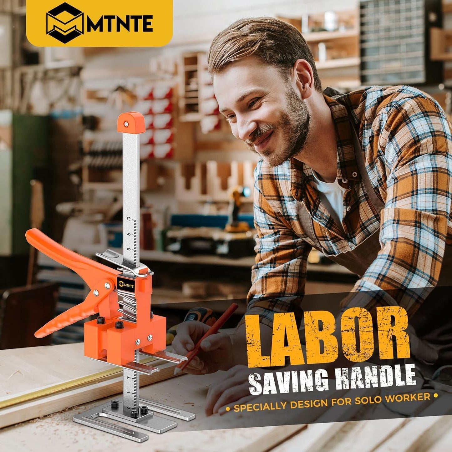 Labor Saving Arm, 2 Pack Furniture Jack Lifter Tool, Black&Yellow | Drywall Lift for Bed Wall Tile Locator & Door Panel; Multi-Function Height Adjustment, Lift Range up to 6.7lbs.