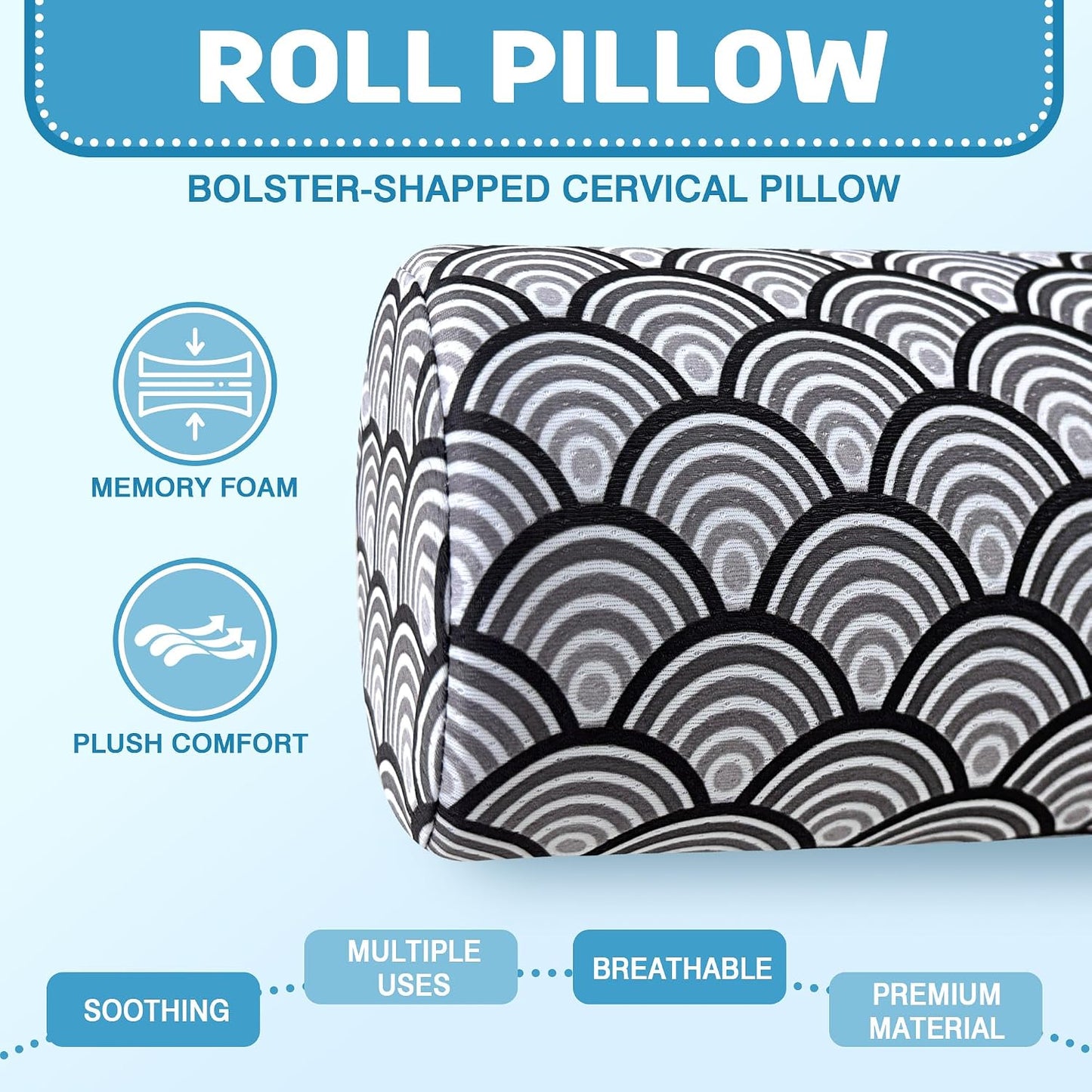 Neck Roll Pillow for Sleeping,Ergonomic Cylinder Tube Pillows for Cervical Spine and Neck Support,Versatile Roll Pillow for Bed,Office,and Travel,Memory Foam Bolster with Washable Cover