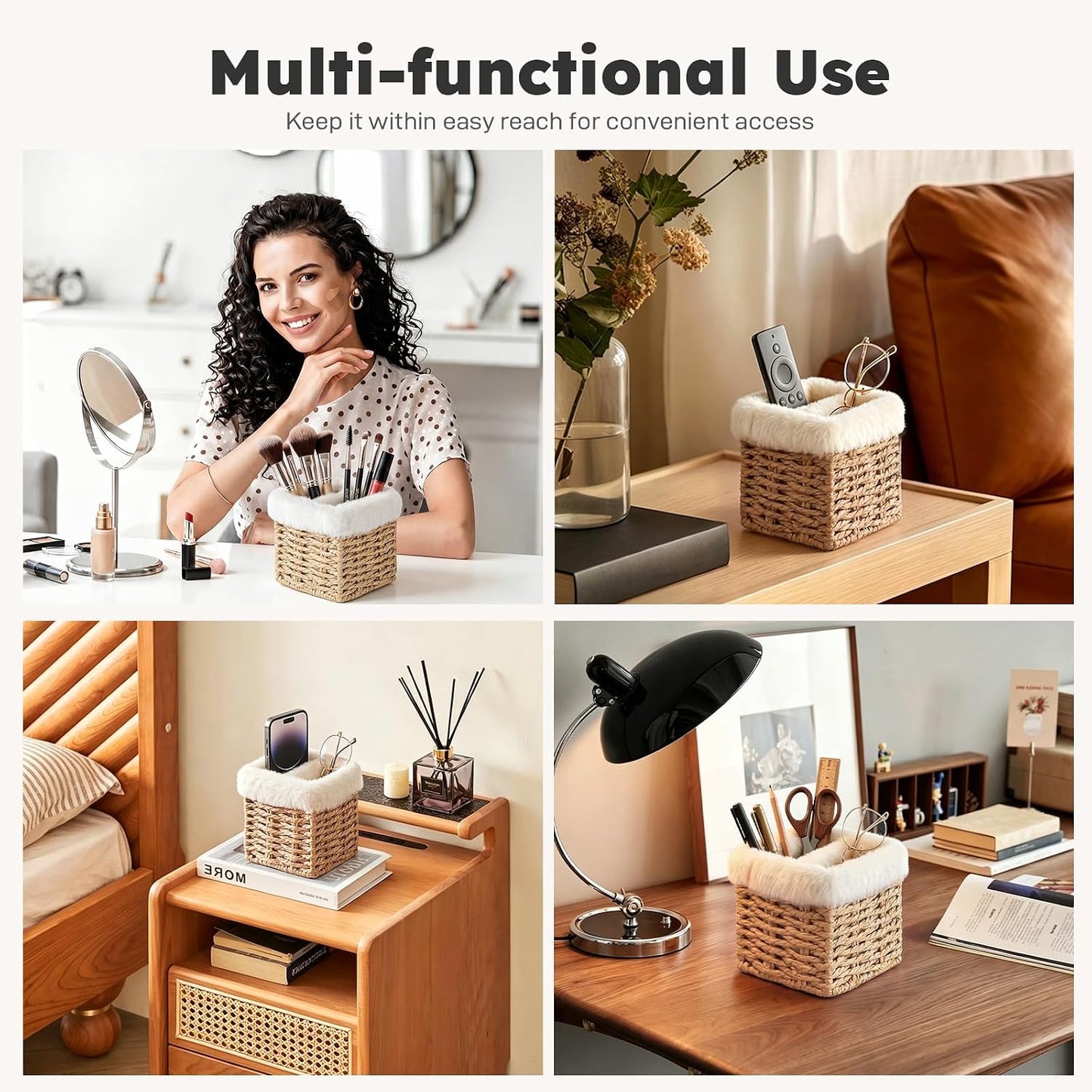 Glasses Holder, Paper Rope Plush Lined Eyeglass Holder Stand 2 slots Eyeglasses Storage Organizer for Nightstand Desk