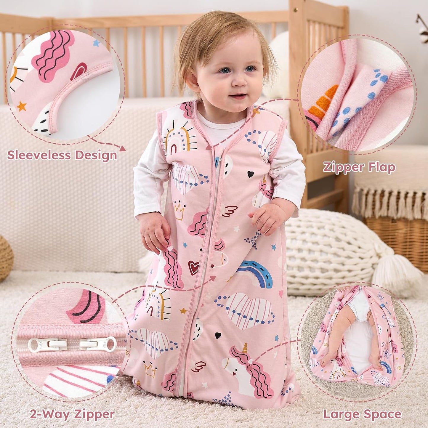 Yoofoss Baby Sleep Sack 0-6 Months Wearable Blanket for Babies 100% Organic Cotton 2-Way Zipper TOG 0.5 Toddler Sleeping Sack 3 Pack, Sleep Sacks