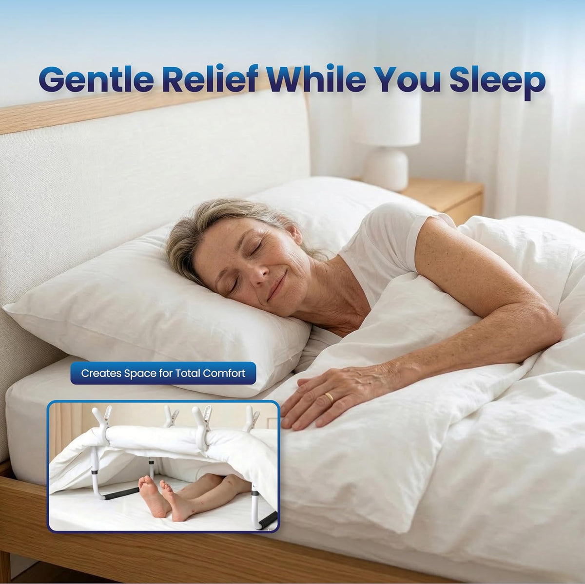 VEXEL Blanket Lifter for Feet, Adjustable Blanket Support Bar for Foot of Bed, Metal Foot Cradle for Neuropathy, Surgery Recovery & Arthritis Relief, Includes 8 Bed Sheet Clips & 2 Anti-Slip Mats