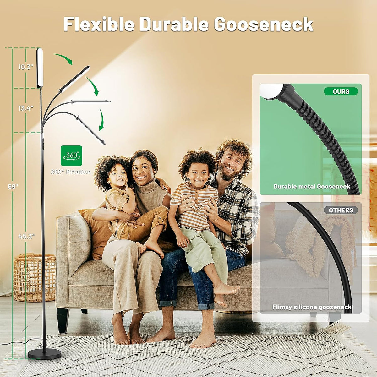 Yikuneng Dimmable LED Floor Lamp, Super Bright Reading Lamps Floor Standing lamp with Remote & Touch Control, Stepless Dimming & 2700K-6500K Color Temperature, for Living Room Bedroom Office, Black