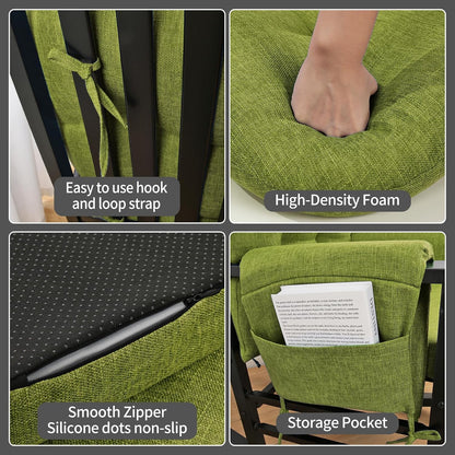 BUYUE Glider Rocker Replacement Cushion 5 PCS with Ties, Linen High-Density Foam Non-Slip & Washable Rocking Chair Pads for Sitting,Red
