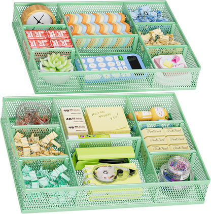 Marbrasse 2 Pack Desk Drawer Organizer, Mesh Drawer Organizer Tray with 8 Adjustable Compartments, Desk Organizers and Accessories, 5 Dividers Drawer for Office Supplies, Makeup & Vanity (Black)