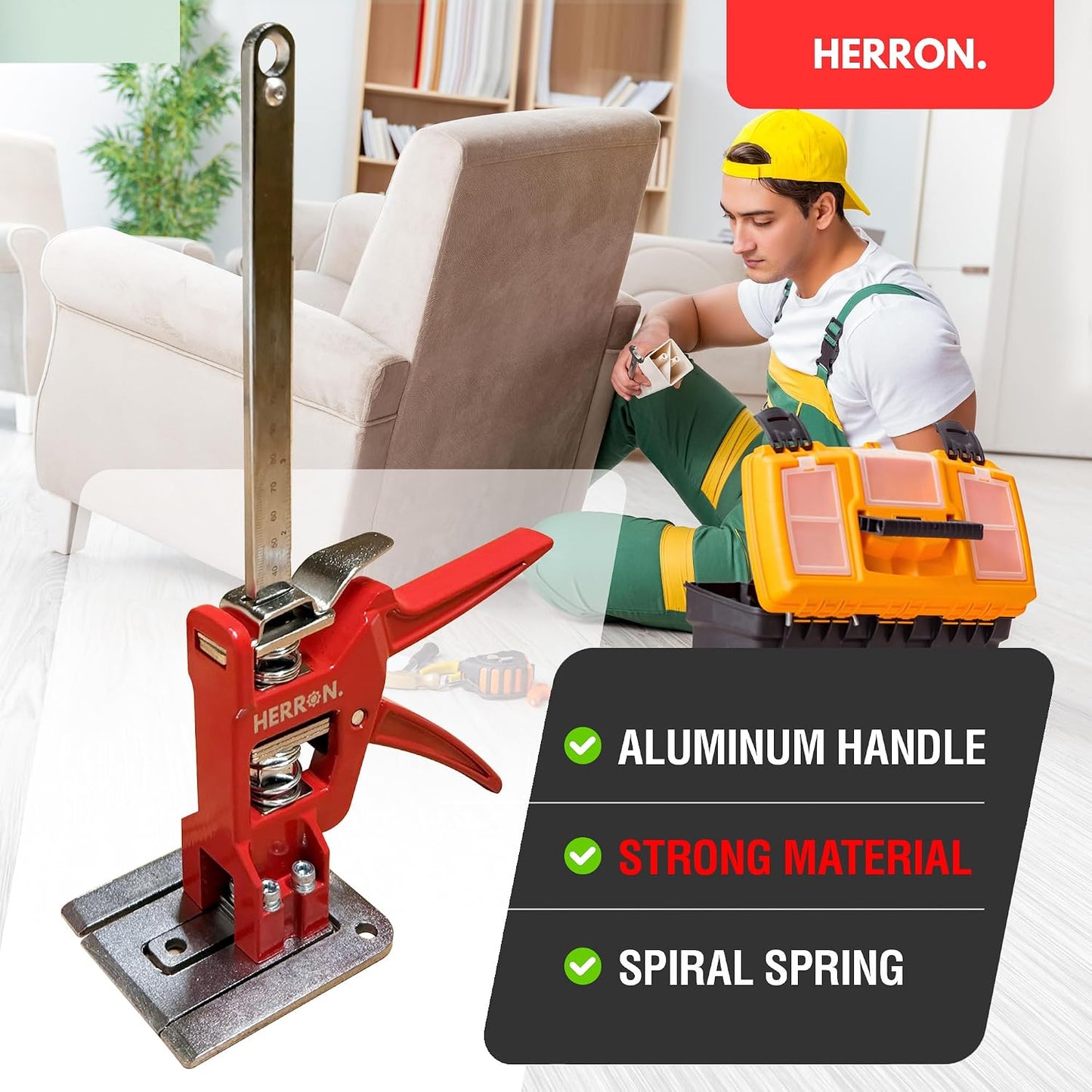 HERRON Labor Saving Arm Jack 2-Pack, 440 lbs Cabinet Lifter, 6 inch Lift | Built-in measuring scale, all-steel construction, one-hand pump operation, for cabinets, doors, drywall and flooring