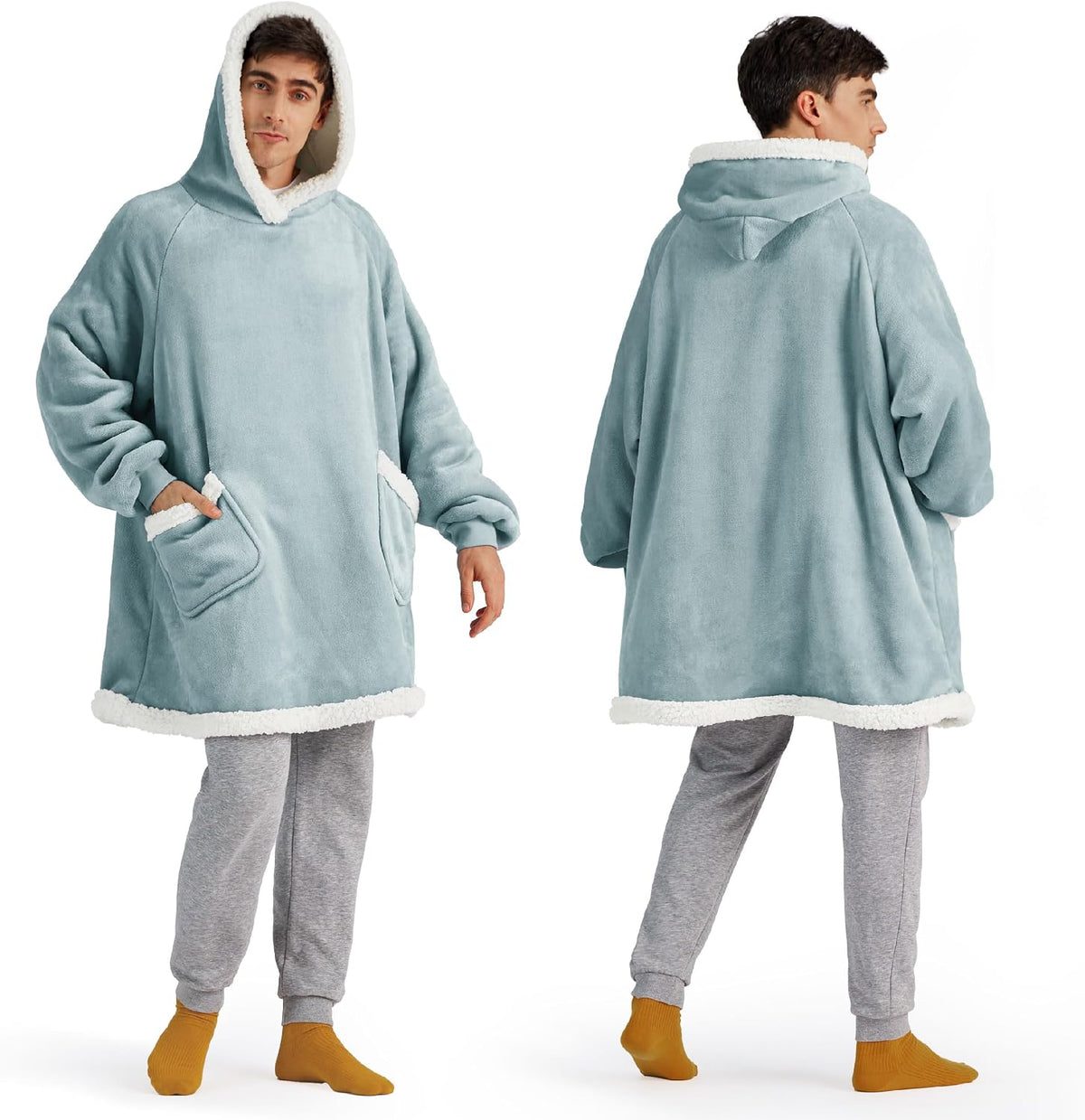 Bedsure Wearable Blanket Sherpa Hoodie Gifts, Sweatshirt, Grey, Standard
