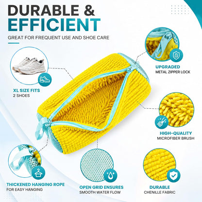 (2-Pack) Shoe Washing Machine Bag with 4 Shoe Trees, Sneaker Laundry Bags for Washer & Dryer, 360° Protective Mesh Shoe Cleaning Bag with Self-Locking Zipper and Safely Wash Shoes in Washing Machine.
