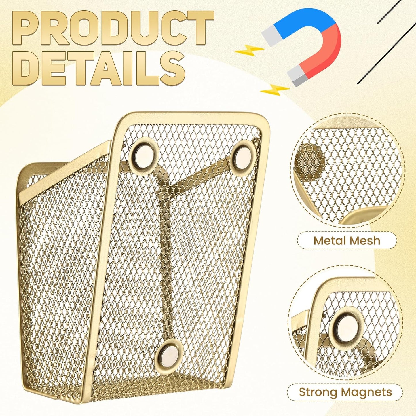 Fuutreo 2 Pack Magnetic Pencil Holder for Locker Refrigerator, Gold