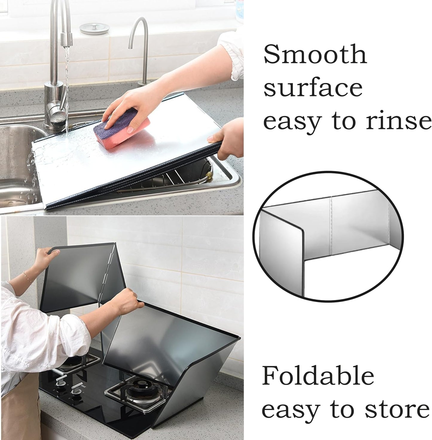 4-Sided Stainless Splatter Guard for Frying Pan | Rustproof steel, full grease shield, foldable, easy clean for kitchen frying