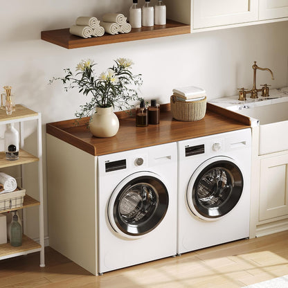 ChooChoo Washer Dryer Countertop, Adjustable Shelf, 2-Tier | Laundry Room Topper, Spacious Storage, For Folding Clothes & Efficient Organization, Walnut