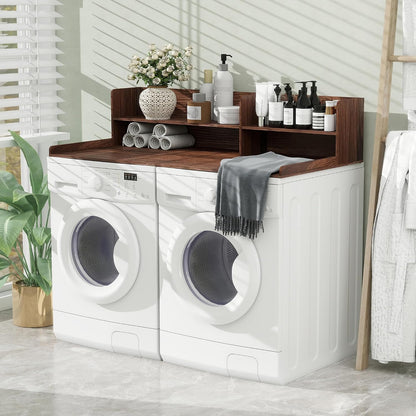 2 Tier Wooden Washer Dryer Topper, Large Laundry Countertop Cover, Walnut | Washer And Dryer Topper Non-Slip Pads,Over Washer And Dryer Shelves For Clothes Folding,Space Saving Laundry Room Organizer