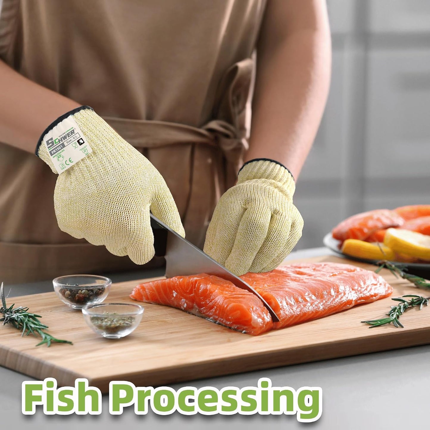 Schwer SlicePro Ultra-Durable ANSI Cut Resistant Gloves PR1501, 10X Reinforced Food Grade Cutting Glove, Mandoline Gloves for Kitchen Meat Cutting, Oyster Shucking, Fish Fillet Processing, M | Non PFAS, No Glass Fiber, for Kitchen Food Prep, Mandolin