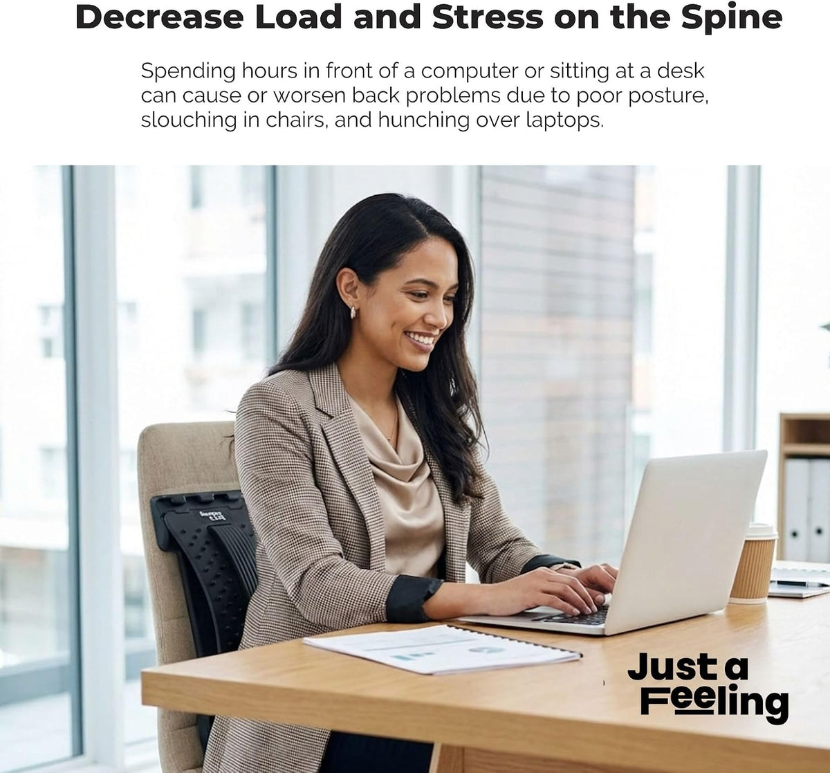 Just A Feeling Back Stretcher Lower - Lumbar Support & Back Cracker w/Silicone & Foam Pads - Spinal Decompression Device for Sciatica, Herniated Disc, Back Popper for Back Pain w/Chair Strap