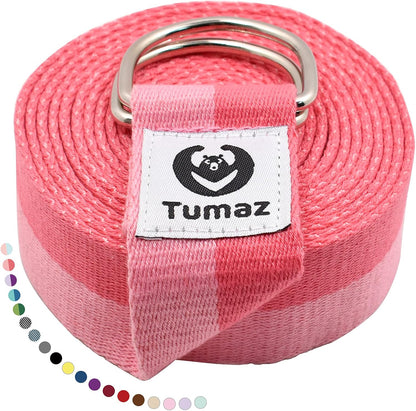 Tumaz Yoga Strap for Stretching with Adjustable D-Ring, 6/8/10 ft